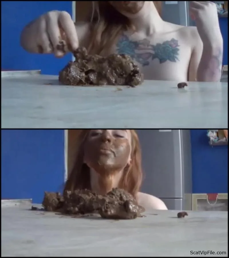 (Cute girl shitting on table, smearin feces on face, licking and suck shit. - FullHD 1080p) [MPEG-4 / 302 MB]