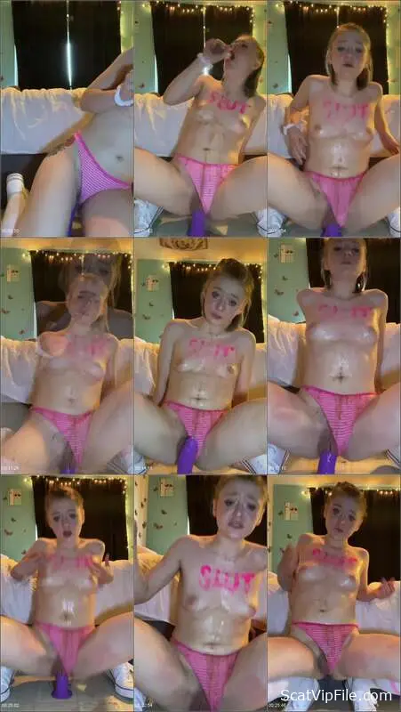 Sexandcandy18 Pukes and Shits While Wearing Pigtails and a Dildo screenshot