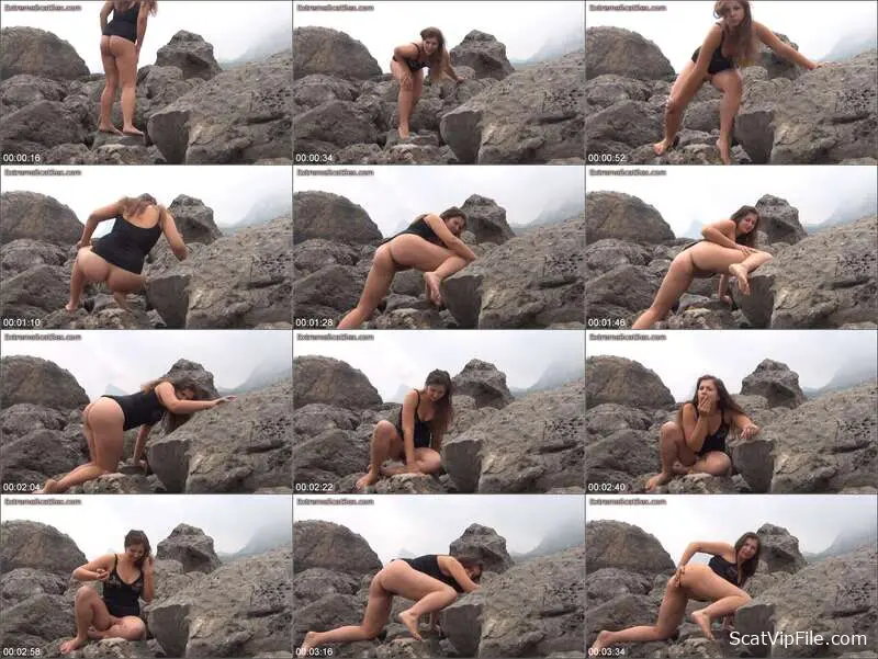 Nadya Poops Against the Background of Rocks - Extreme Outdoor Scat screenshot